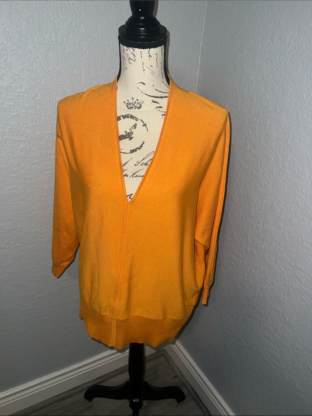 Lightweight V-Neck Sweater in Bright Orange